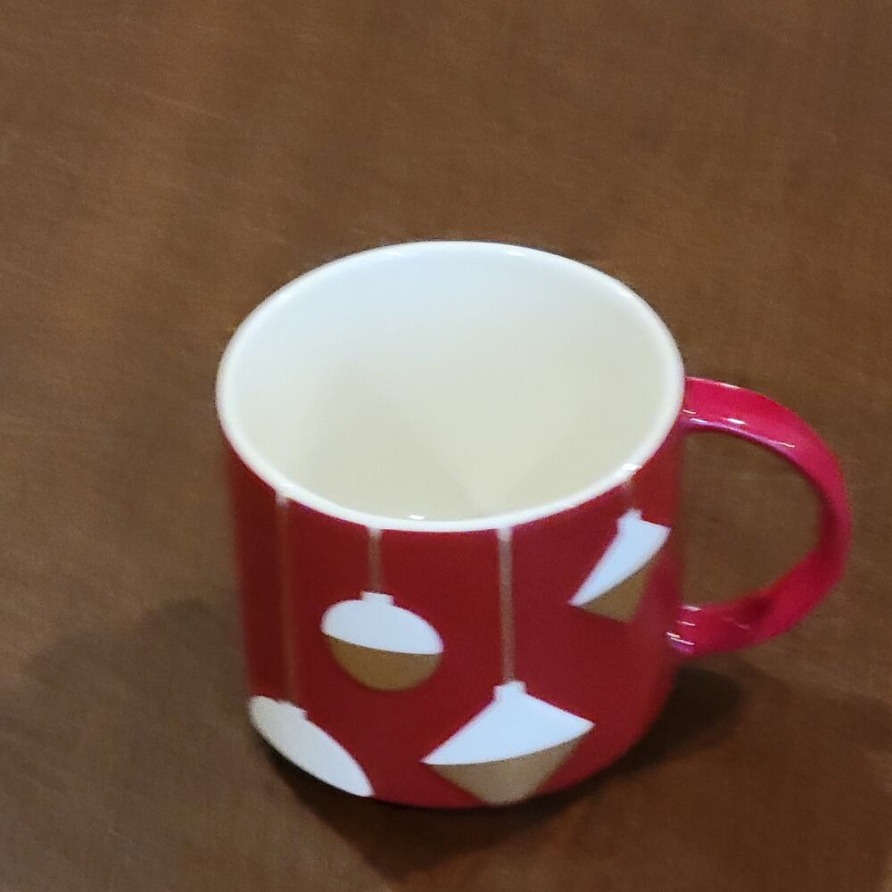 Starbucks 2012 Red Christmas Holiday Coffee Mug Gold White Ornaments - Picture 5 of 8
